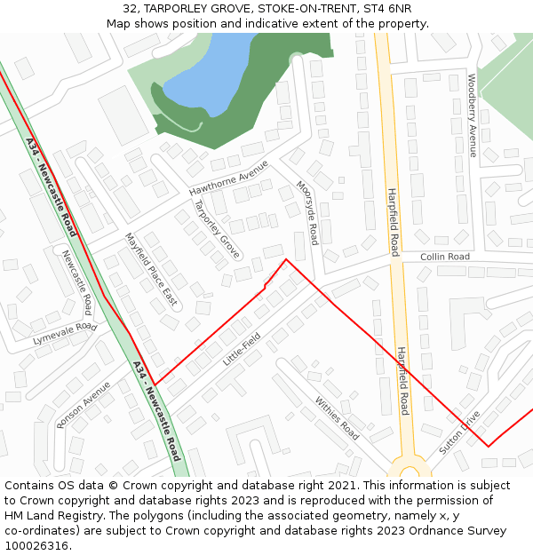 32, TARPORLEY GROVE, STOKE-ON-TRENT, ST4 6NR: Location map and indicative extent of plot