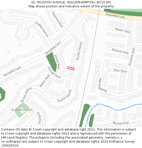 32, TAUNTON AVENUE, WOLVERHAMPTON, WV10 6PL: Location map and indicative extent of plot