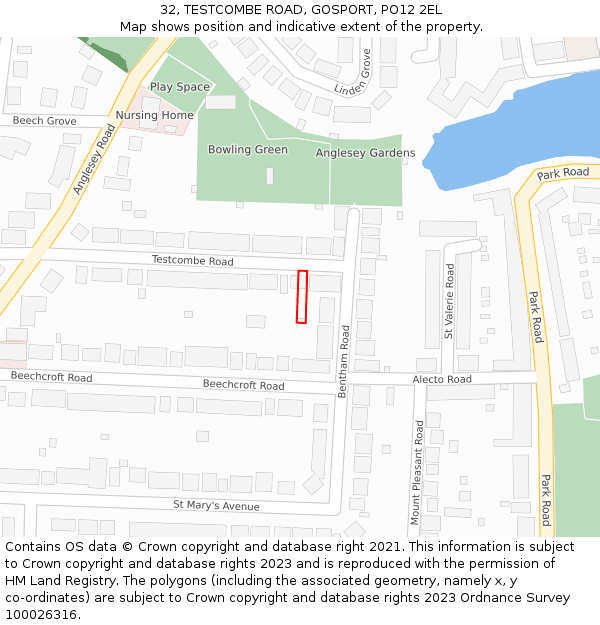 32, TESTCOMBE ROAD, GOSPORT, PO12 2EL: Location map and indicative extent of plot