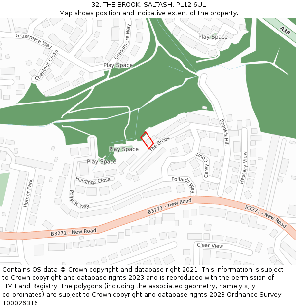 32, THE BROOK, SALTASH, PL12 6UL: Location map and indicative extent of plot