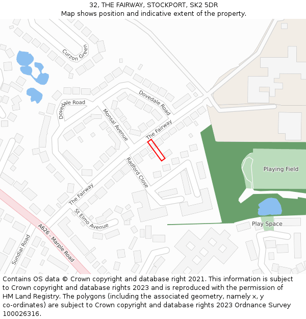 32, THE FAIRWAY, STOCKPORT, SK2 5DR: Location map and indicative extent of plot
