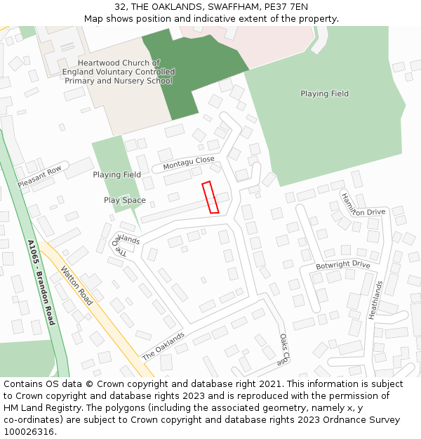 32, THE OAKLANDS, SWAFFHAM, PE37 7EN: Location map and indicative extent of plot