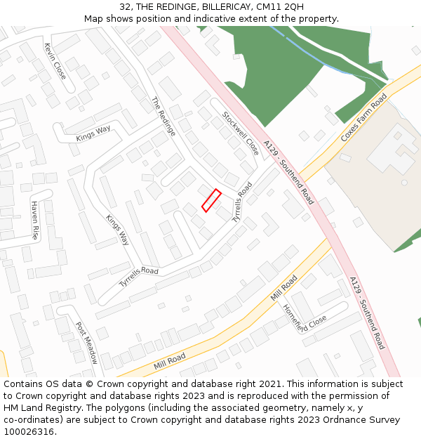 32, THE REDINGE, BILLERICAY, CM11 2QH: Location map and indicative extent of plot