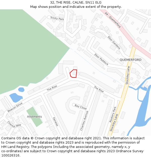 32, THE RISE, CALNE, SN11 0LG: Location map and indicative extent of plot