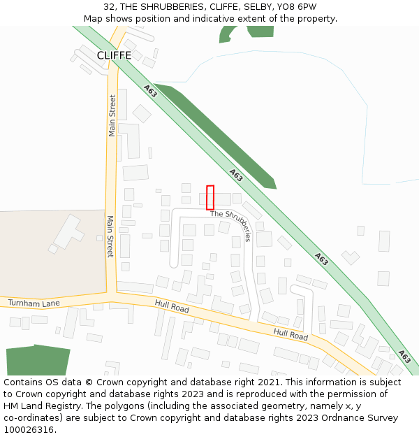32, THE SHRUBBERIES, CLIFFE, SELBY, YO8 6PW: Location map and indicative extent of plot