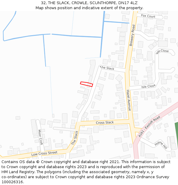 32, THE SLACK, CROWLE, SCUNTHORPE, DN17 4LZ: Location map and indicative extent of plot