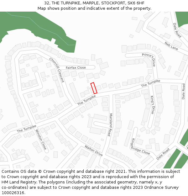 32, THE TURNPIKE, MARPLE, STOCKPORT, SK6 6HF: Location map and indicative extent of plot