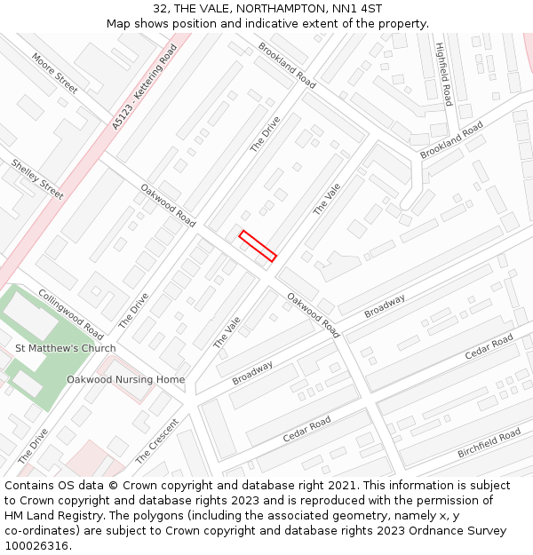 32, THE VALE, NORTHAMPTON, NN1 4ST: Location map and indicative extent of plot