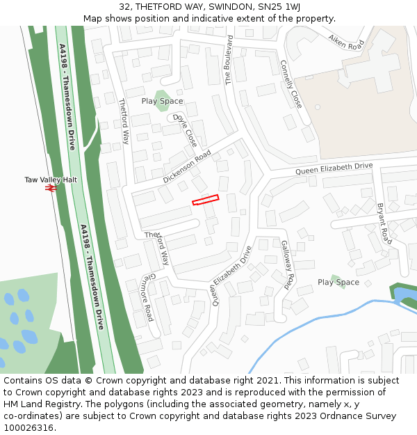 32, THETFORD WAY, SWINDON, SN25 1WJ: Location map and indicative extent of plot