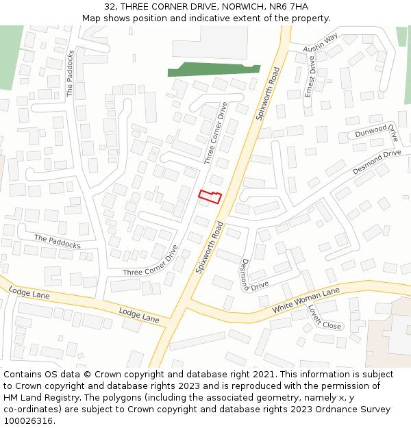 32, THREE CORNER DRIVE, NORWICH, NR6 7HA: Location map and indicative extent of plot