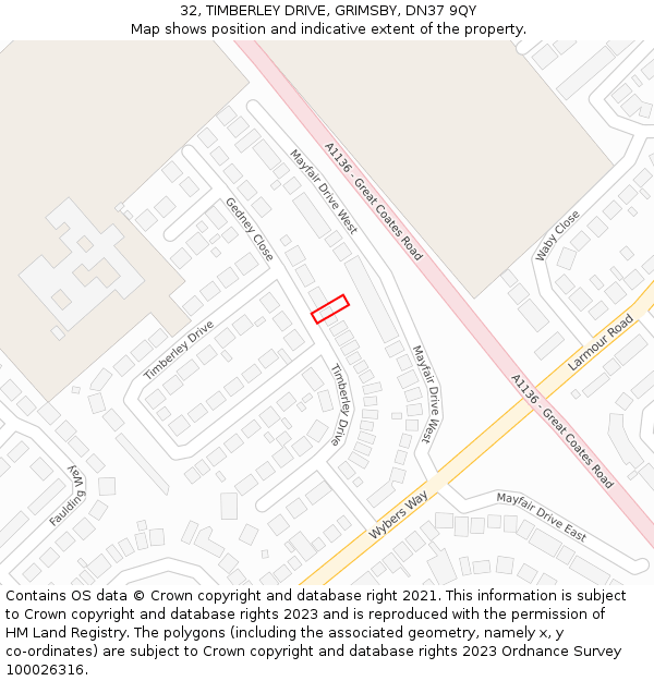 32, TIMBERLEY DRIVE, GRIMSBY, DN37 9QY: Location map and indicative extent of plot