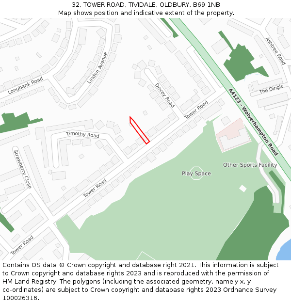 32, TOWER ROAD, TIVIDALE, OLDBURY, B69 1NB: Location map and indicative extent of plot