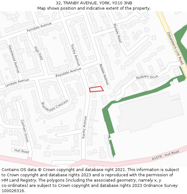 32, TRANBY AVENUE, YORK, YO10 3NB: Location map and indicative extent of plot