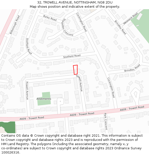 32, TROWELL AVENUE, NOTTINGHAM, NG8 2DU: Location map and indicative extent of plot