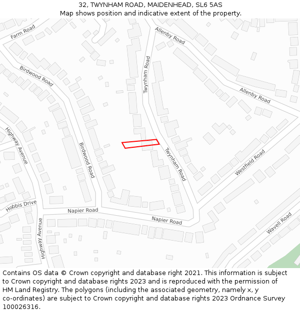 32, TWYNHAM ROAD, MAIDENHEAD, SL6 5AS: Location map and indicative extent of plot