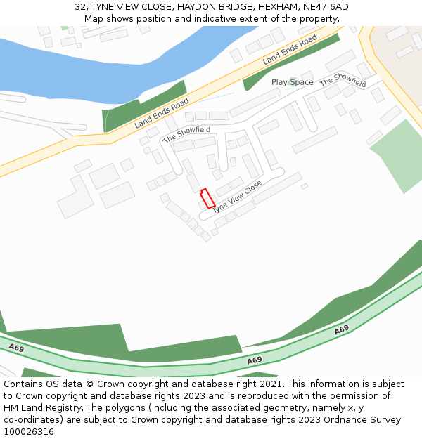 32, TYNE VIEW CLOSE, HAYDON BRIDGE, HEXHAM, NE47 6AD: Location map and indicative extent of plot