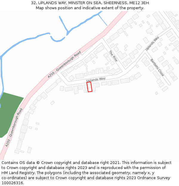 32, UPLANDS WAY, MINSTER ON SEA, SHEERNESS, ME12 3EH: Location map and indicative extent of plot