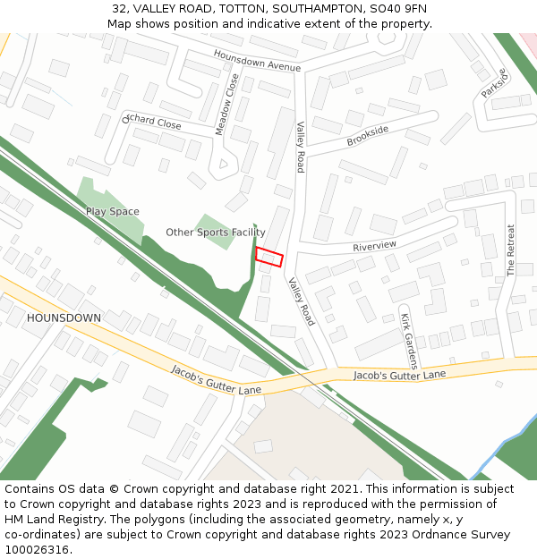 32, VALLEY ROAD, TOTTON, SOUTHAMPTON, SO40 9FN: Location map and indicative extent of plot