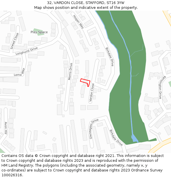32, VARDON CLOSE, STAFFORD, ST16 3YW: Location map and indicative extent of plot