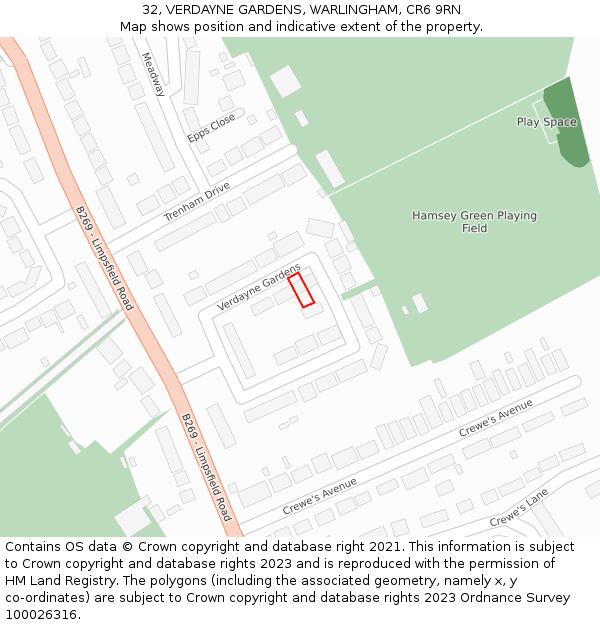 32, VERDAYNE GARDENS, WARLINGHAM, CR6 9RN: Location map and indicative extent of plot
