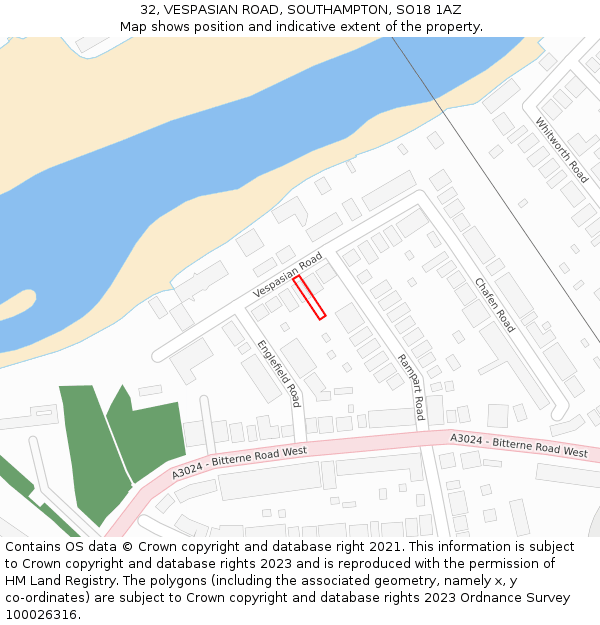 32, VESPASIAN ROAD, SOUTHAMPTON, SO18 1AZ: Location map and indicative extent of plot