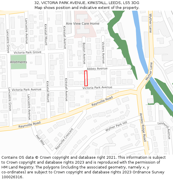 32, VICTORIA PARK AVENUE, KIRKSTALL, LEEDS, LS5 3DG: Location map and indicative extent of plot
