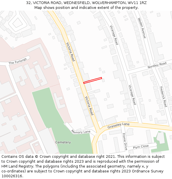 32, VICTORIA ROAD, WEDNESFIELD, WOLVERHAMPTON, WV11 1RZ: Location map and indicative extent of plot