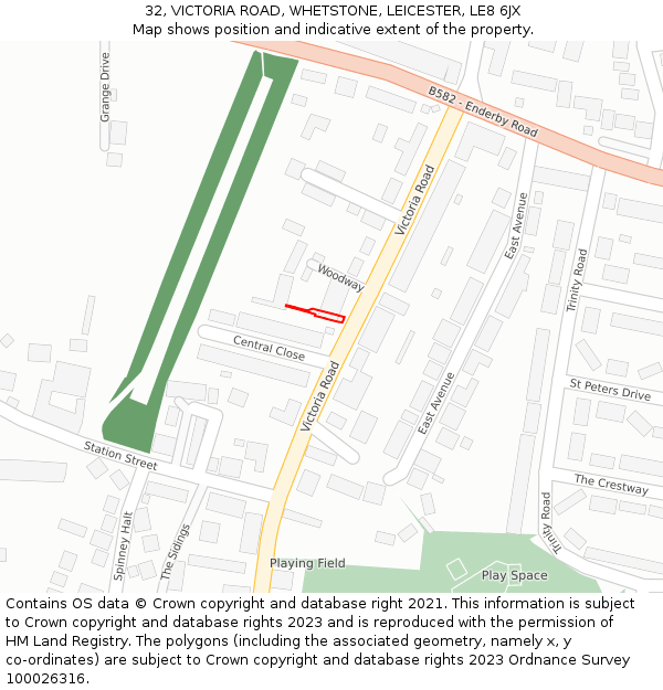 32, VICTORIA ROAD, WHETSTONE, LEICESTER, LE8 6JX: Location map and indicative extent of plot