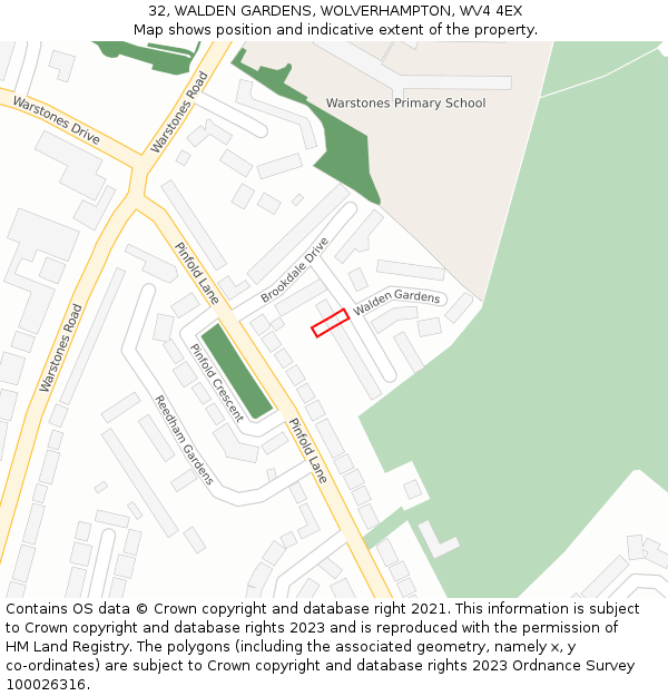 32, WALDEN GARDENS, WOLVERHAMPTON, WV4 4EX: Location map and indicative extent of plot