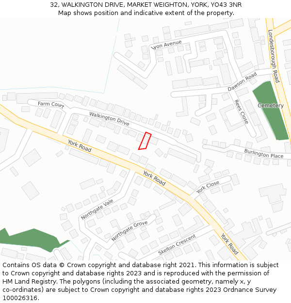 32, WALKINGTON DRIVE, MARKET WEIGHTON, YORK, YO43 3NR: Location map and indicative extent of plot