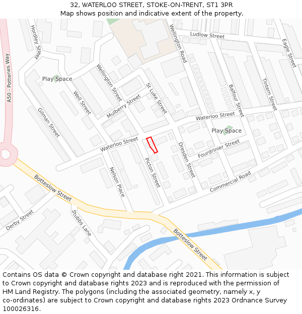 32, WATERLOO STREET, STOKE-ON-TRENT, ST1 3PR: Location map and indicative extent of plot