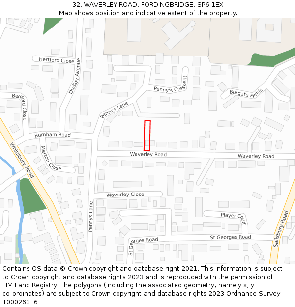 32, WAVERLEY ROAD, FORDINGBRIDGE, SP6 1EX: Location map and indicative extent of plot