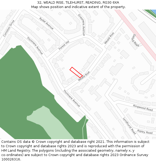 32, WEALD RISE, TILEHURST, READING, RG30 6XA: Location map and indicative extent of plot
