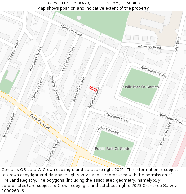32, WELLESLEY ROAD, CHELTENHAM, GL50 4LD: Location map and indicative extent of plot