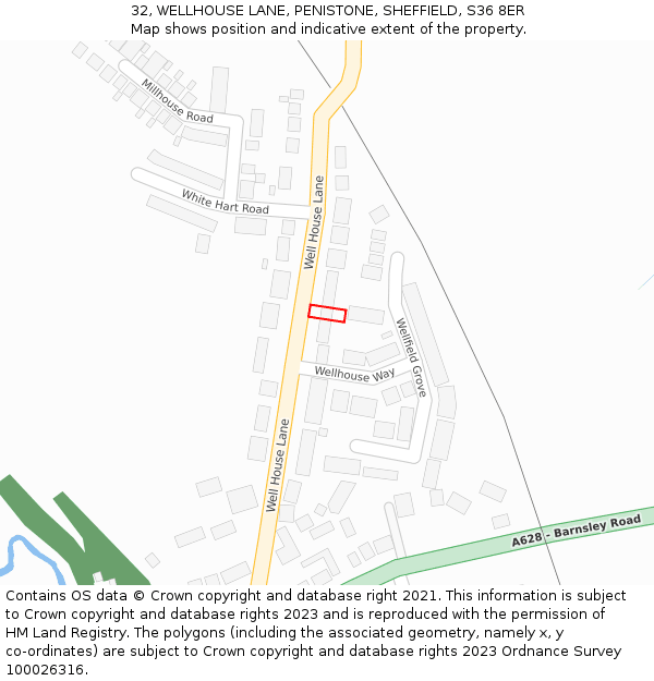 32, WELLHOUSE LANE, PENISTONE, SHEFFIELD, S36 8ER: Location map and indicative extent of plot