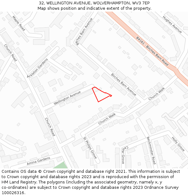 32, WELLINGTON AVENUE, WOLVERHAMPTON, WV3 7EP: Location map and indicative extent of plot
