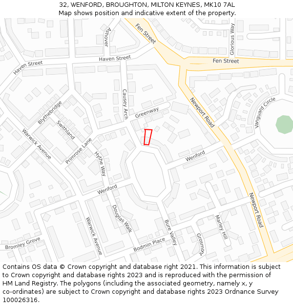 32, WENFORD, BROUGHTON, MILTON KEYNES, MK10 7AL: Location map and indicative extent of plot
