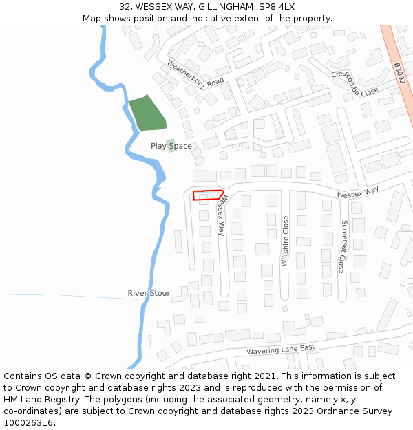 32, WESSEX WAY, GILLINGHAM, SP8 4LX: Location map and indicative extent of plot