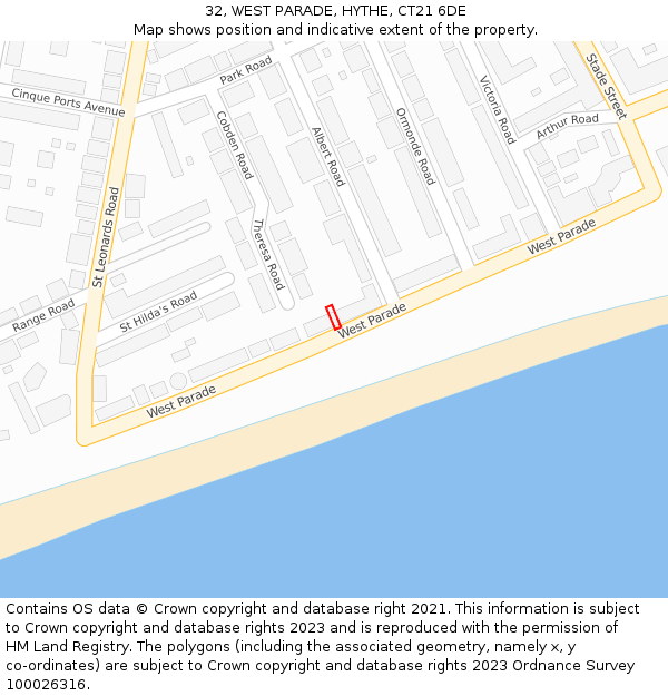 32, WEST PARADE, HYTHE, CT21 6DE: Location map and indicative extent of plot