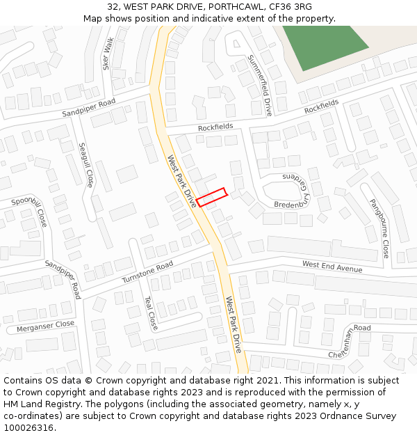 32, WEST PARK DRIVE, PORTHCAWL, CF36 3RG: Location map and indicative extent of plot