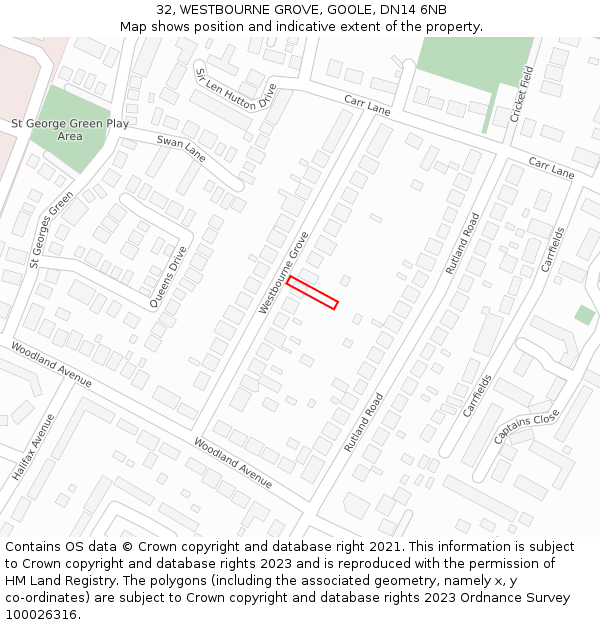 32, WESTBOURNE GROVE, GOOLE, DN14 6NB: Location map and indicative extent of plot