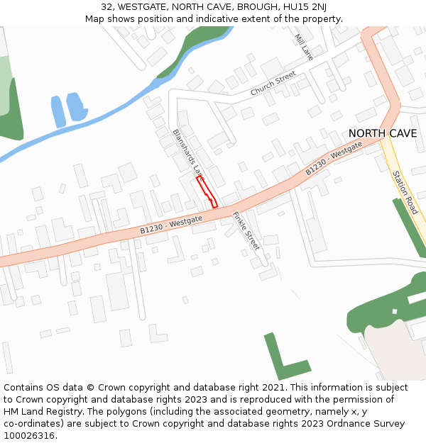 32, WESTGATE, NORTH CAVE, BROUGH, HU15 2NJ: Location map and indicative extent of plot