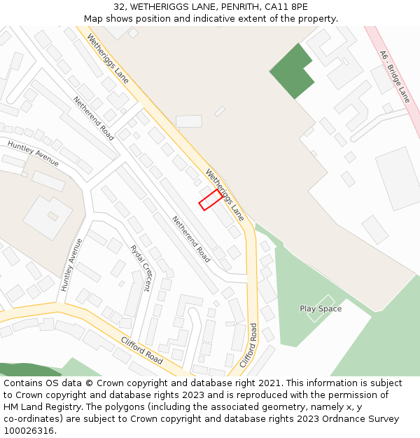 32, WETHERIGGS LANE, PENRITH, CA11 8PE: Location map and indicative extent of plot
