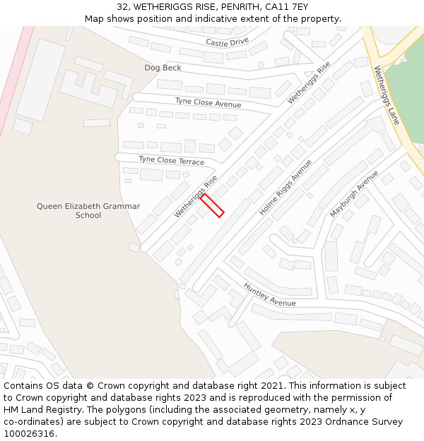 32, WETHERIGGS RISE, PENRITH, CA11 7EY: Location map and indicative extent of plot