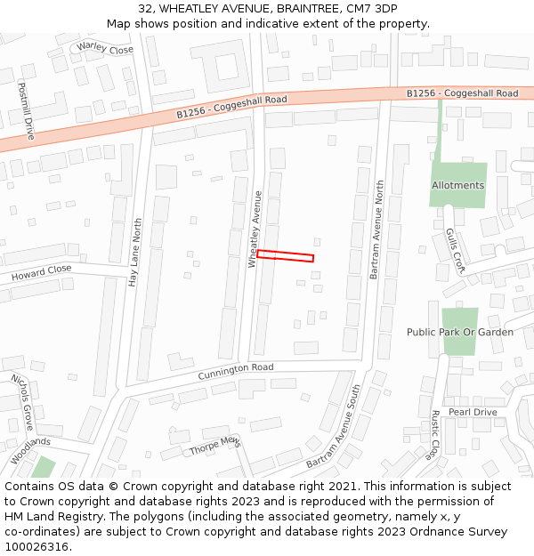 32, WHEATLEY AVENUE, BRAINTREE, CM7 3DP: Location map and indicative extent of plot