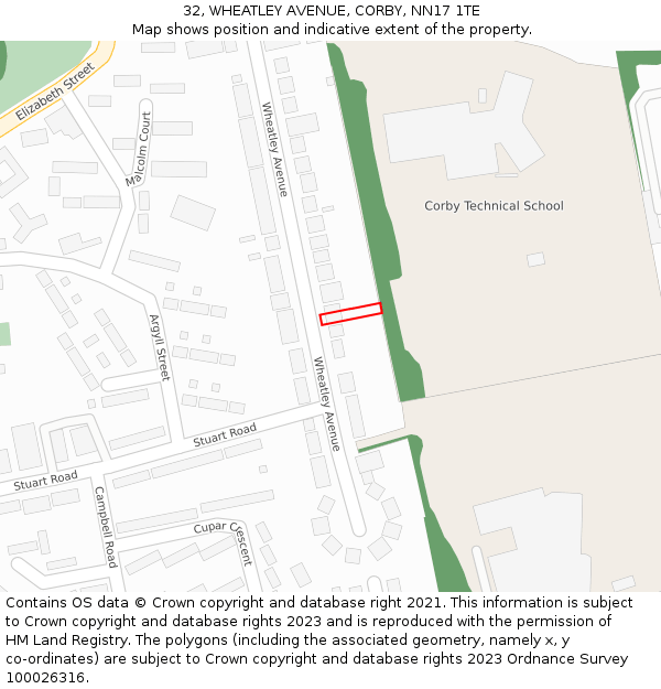 32, WHEATLEY AVENUE, CORBY, NN17 1TE: Location map and indicative extent of plot