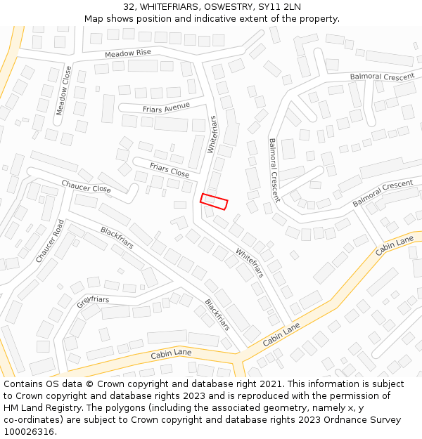 32, WHITEFRIARS, OSWESTRY, SY11 2LN: Location map and indicative extent of plot