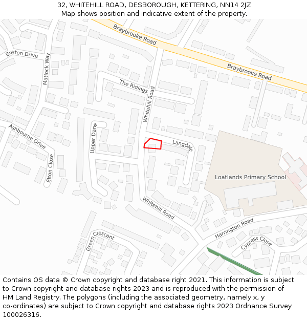 32, WHITEHILL ROAD, DESBOROUGH, KETTERING, NN14 2JZ: Location map and indicative extent of plot