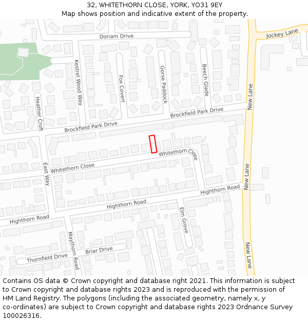 32, WHITETHORN CLOSE, YORK, YO31 9EY: Location map and indicative extent of plot