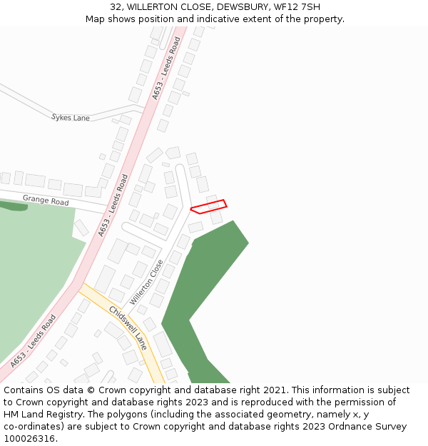 32, WILLERTON CLOSE, DEWSBURY, WF12 7SH: Location map and indicative extent of plot